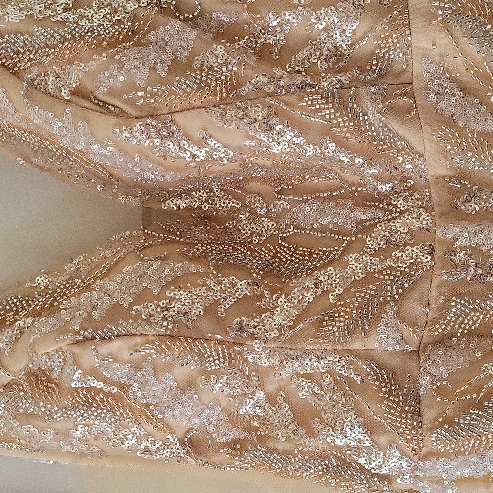 Glitter Champagne Mermaid V-Neck Sequin Dredd With Beading - NEVER BEEN WORN - Picture 8 of 10